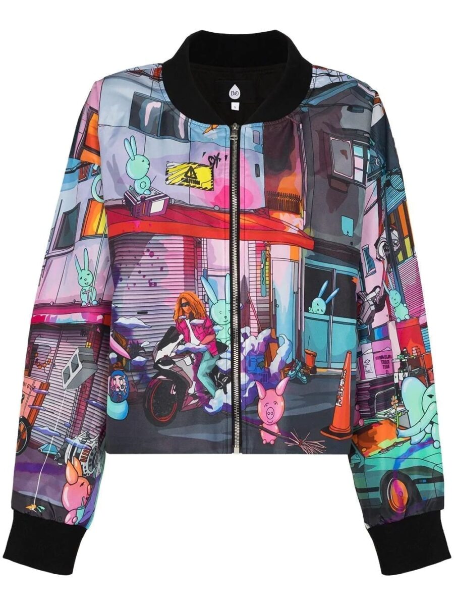 Graphic-Print Bomber Jacket