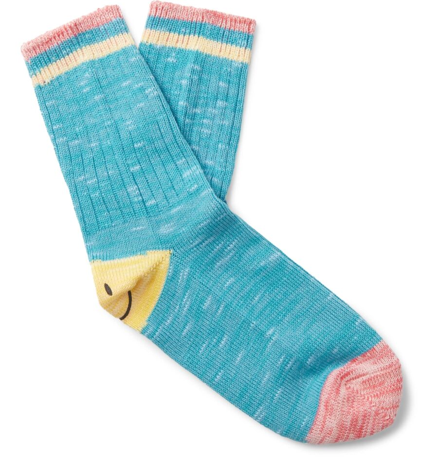 Blue Ivy Smilie Striped Cotton and Hemp-Blend Socks