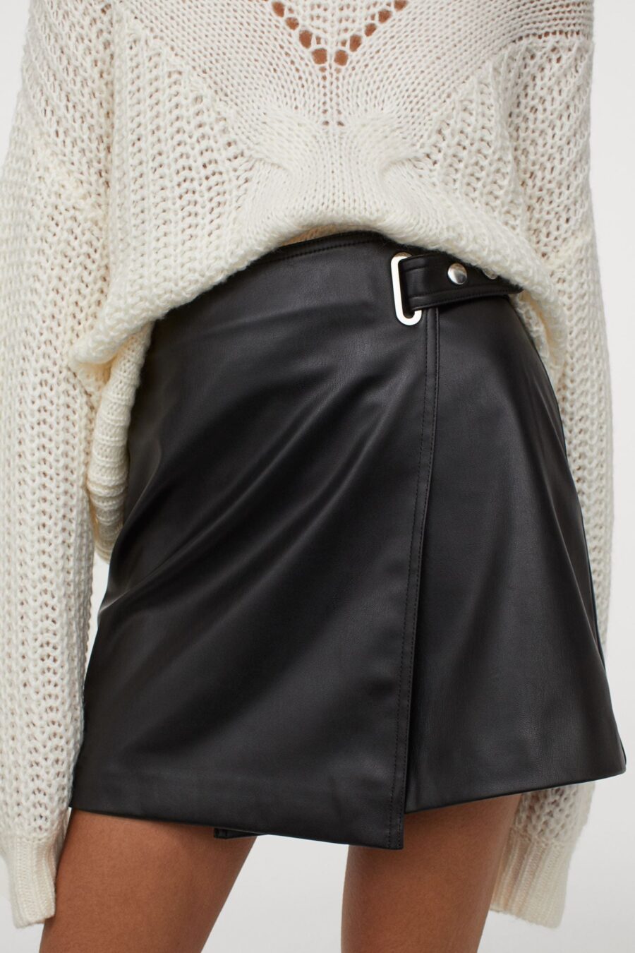 Faux Leather Wrapover Skirt - Image 2